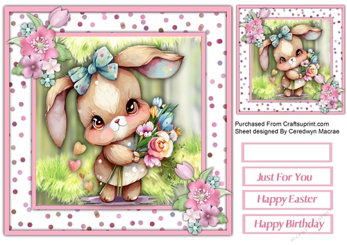 8x8 Gorgeous Bunny with Flowers