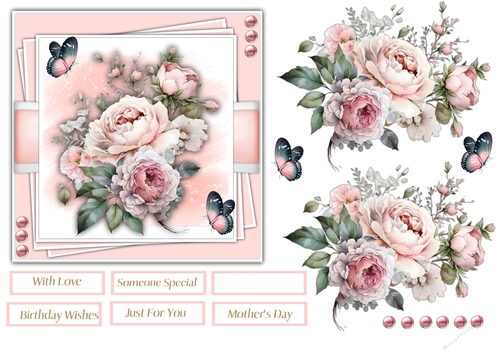 6x6 Beautiful Pink Roses and Butterflys