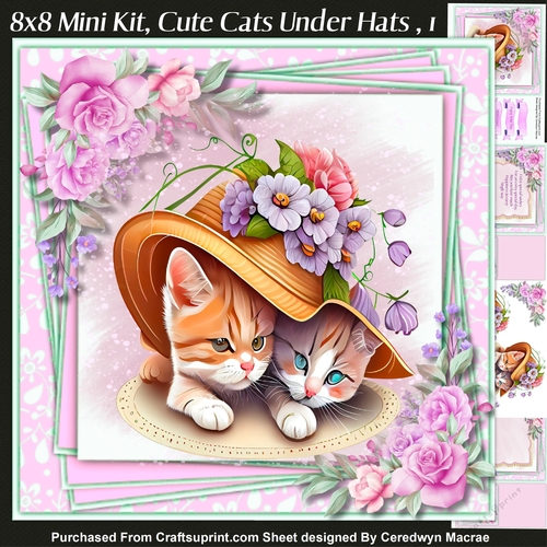 8x8 Mini Kit, Cute Cats Under Hats  1