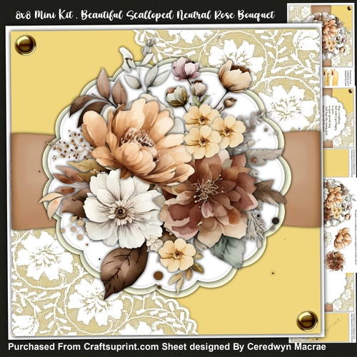 8x8 Mini Kit , Beautiful Scalloped Neutral Rose Bouquet