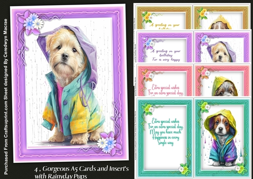 4, Gorgeous A5 Card and Insert with Rainyday Pups
