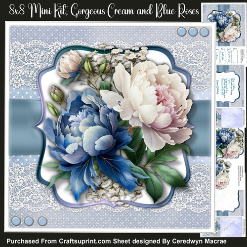 8x8 Mini Kit, Beautiful Cream and Blue Roses