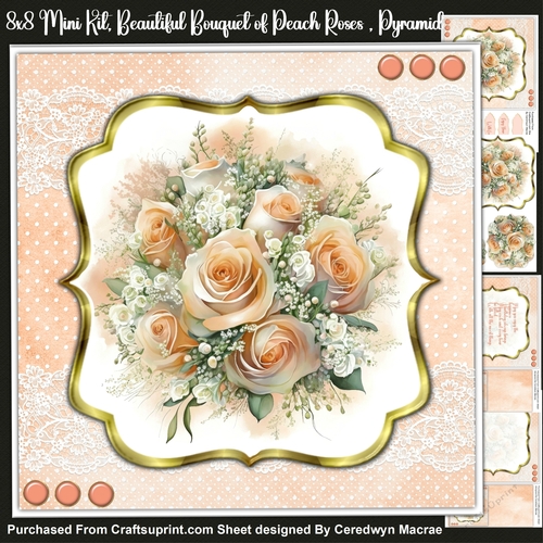 8x8 Mini Kit, Beautiful  Bouquet of Peach Roses . Pyramid