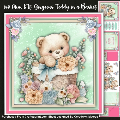8x8 Mini Kit, Gorgeous Teddy in a Basket , 1