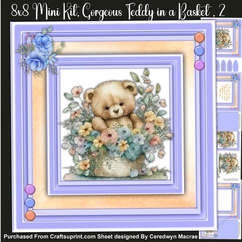 8x8 Mini Kit, Gorgeous Teddy in a Basket , 2