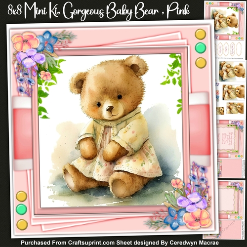 8x8 Mini Kit, Gorgeous Baby Bear , Pink 