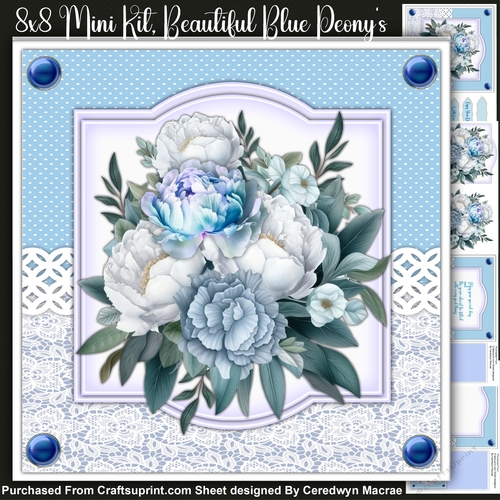 8x8 Mini Kit, Beautiful Blue Peonys 