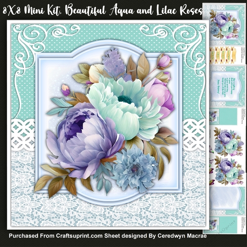 8x8 Mini Kit, Beautiful Aqua and Lilac Roses