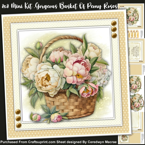 8x8 Mini Kit, Gorgeous Basket of Peony Roses
