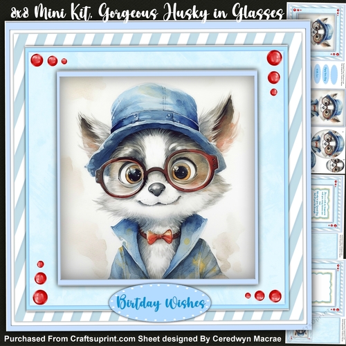 8x8 Mini KIt, Gorgeous Husky in Glasses , Pyramid