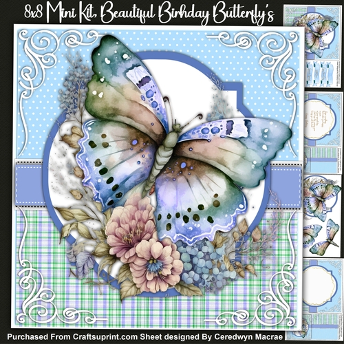 8x8 Mini Kit, Beautiful Blue Birthday Butterfly 