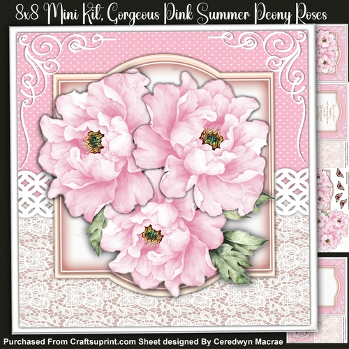 8x8 Mini KIt, Gorgeous Pink Summer Peony Roses