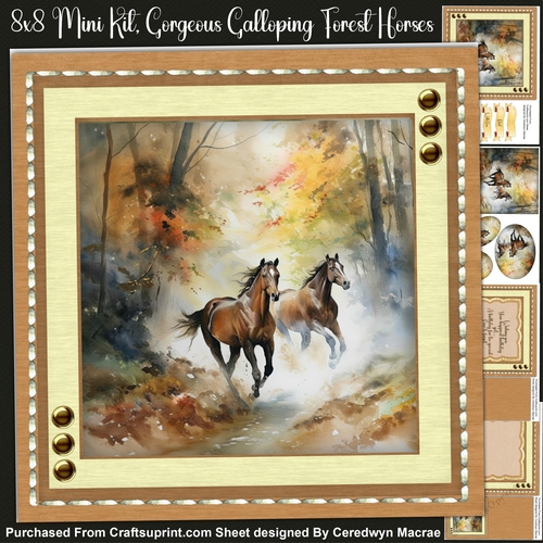 8x8 Mini Kit, Gorgeous Galloping Forest  Horses, Topper and Pyramid 