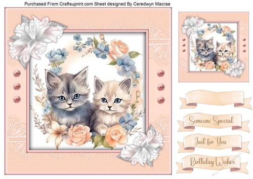 8x8 Quick Card ,Gorgeous Kitty Friends , 3