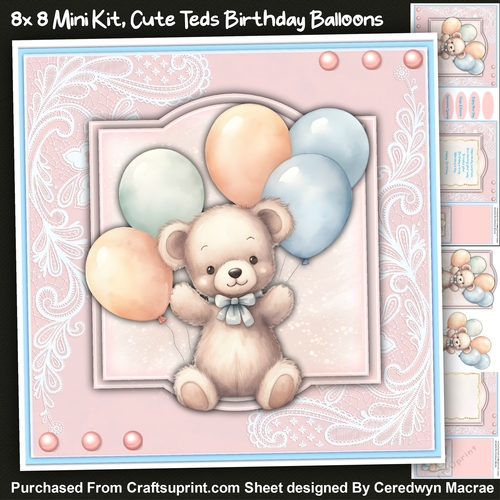 8x8 Mini Kit, Cute Teds Birthday Balloons