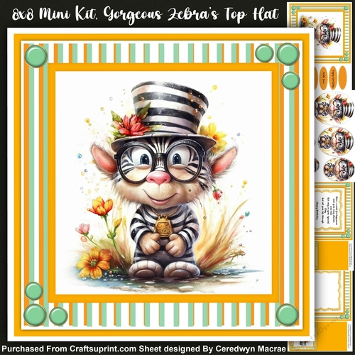 8x8 Mini Kit, Gorgeous Zebras Top Hat, Pyramid