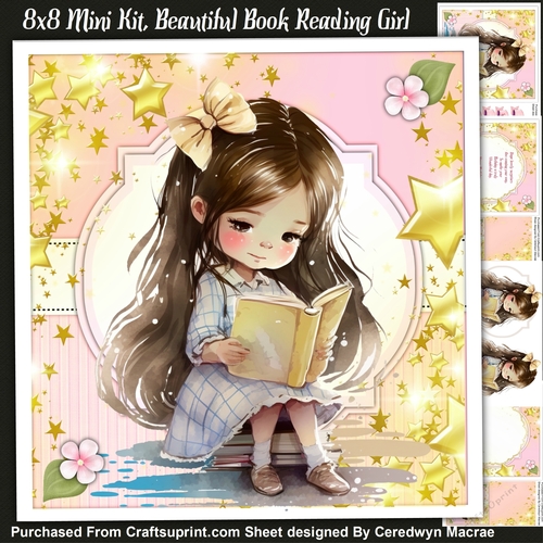 8x8 Mini Kit, Beautiful Book Reading Girl 