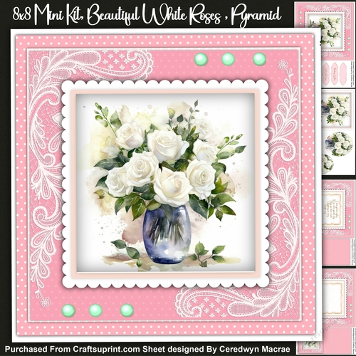 8x8 Mini Kit, Beautiful White Roses , Pyramid