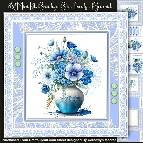 8x8 Mini Kit, Beautiful Blue Florals , Pyramid