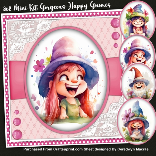 8x8 Mini Kit, Gorgeous Happy Gnome ,with 4 Toppers