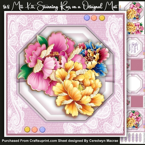 8x8 Mini Kit, Stunning Roses on a Octagnal Mat