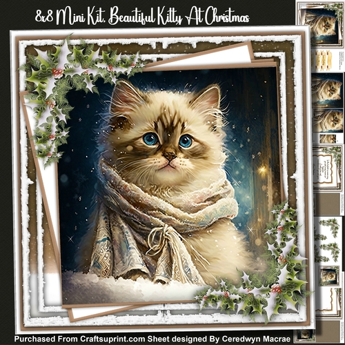 8x8 Mini Kit, Beautiful Kitty At Christmas,