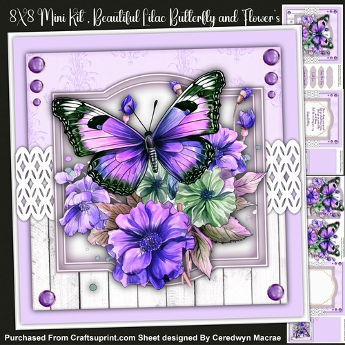 8x8 Mini Kit, Beautiful Lilac Butterfly and Flowers