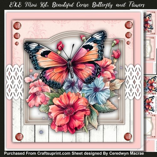 8x8 Mini Kit, Beautiful Cerise Butterfly and Flowers