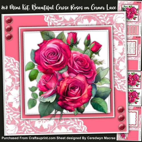 8x8 Mini Kit, Beautiful Cerise Roses on Corner Lace
