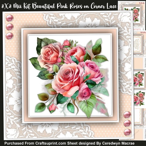 8x8 Beautiful Pink Roses on Corner Lace