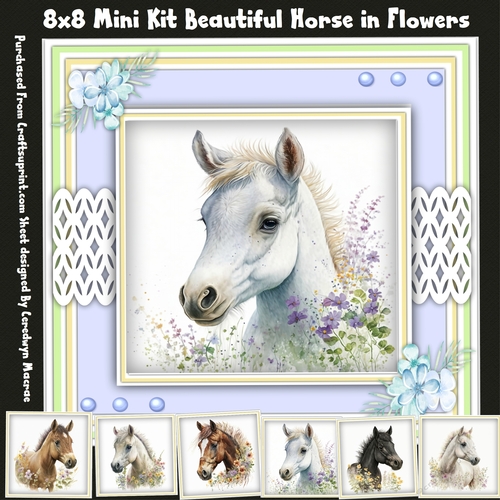 8x8 Mini Kit, Beautiful Horses in Flowers