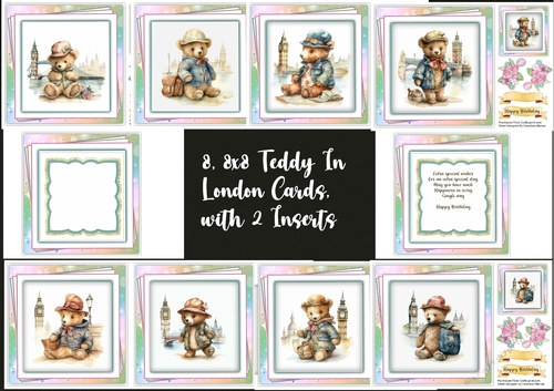 8 , 8x8 Cards + 2 Insert with Teddy In London 