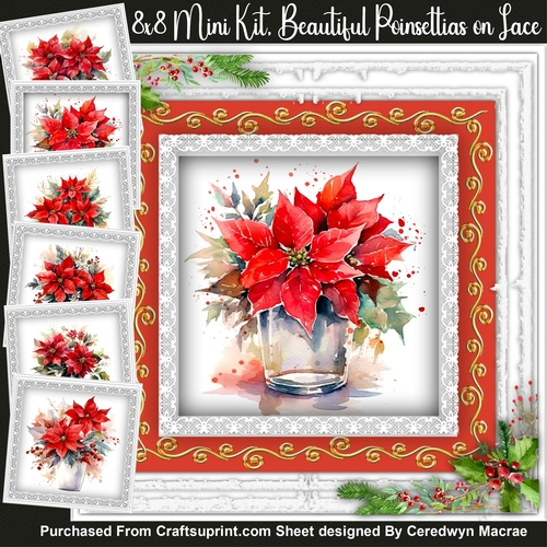 8x8 Mini kit, Beautiful Poinsettias on Lace 