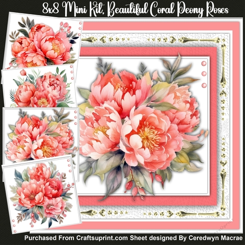 8x8n Mni KIt , Beautiful Coral Peony Roses