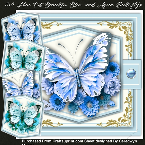 8X8 Mini Kit, Beautiful Blue and Aqua Butterflys