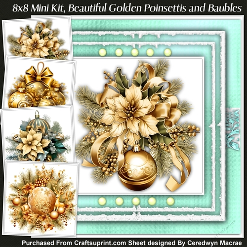 8X8 Mini Kit, Beautiful Golden Poinsettia and Bauble