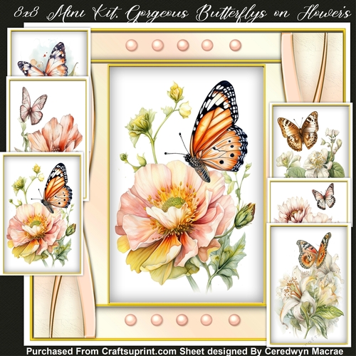 8x8 Mini Kit, Gorgeous Butterflys on Flowers