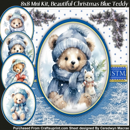 8x8 Mini Kit, Beautiful Christmas Blue Teddy