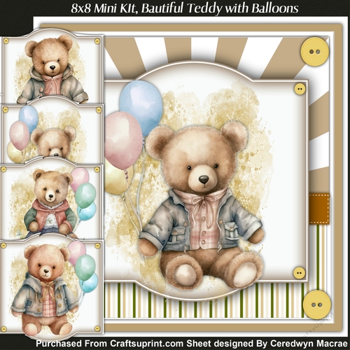 8x8 Mini KIt, Beautiful Teddy with Balloons