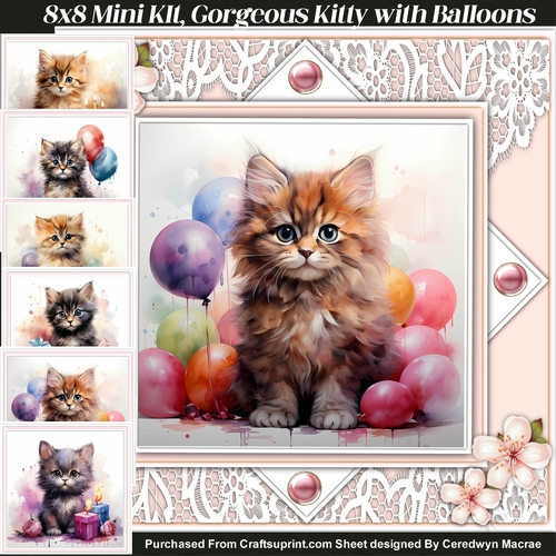 8x8 Mini Kit, Gorgeous Kitty with Balloons