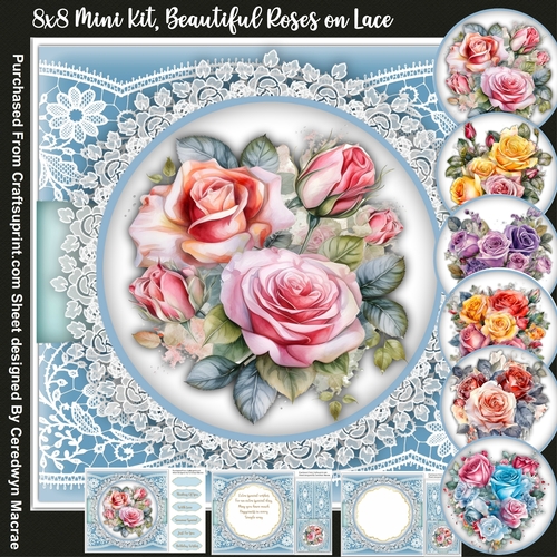 8x8 Mini Kit, Beautiful Roses on Lace 