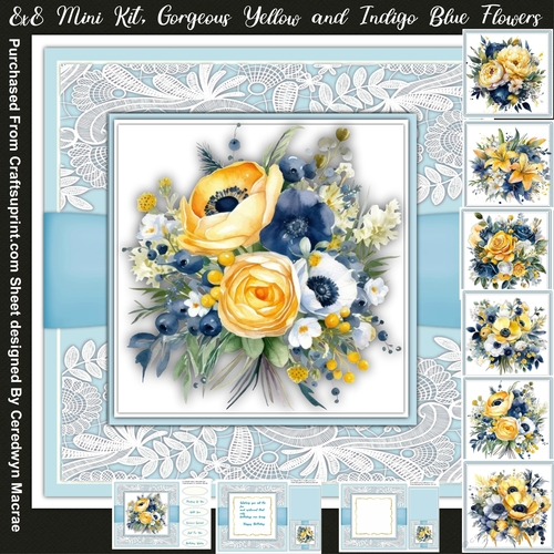 8x8 Mini t, Gorgeous Yellow and Indigo Blue Flowers 