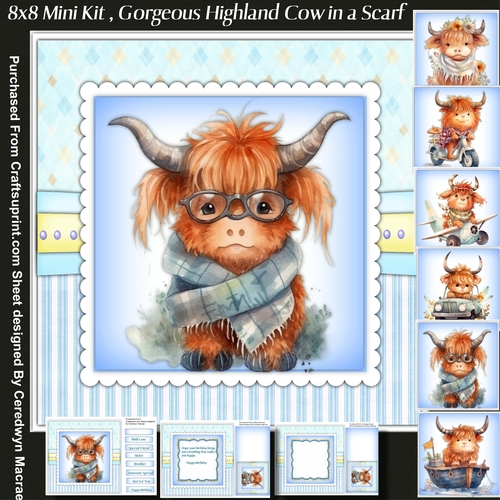 8x8 Mini Kit Gorgeous Highland Cow in a Scarf
