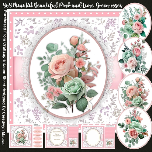 8x8 Mini Kit, Beautiful Pink and Lime Green Roses