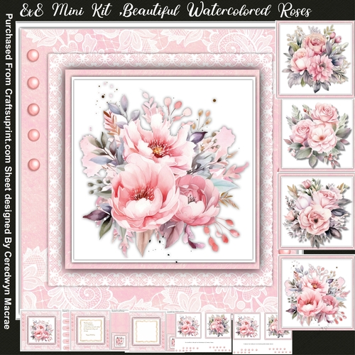 8x8 Mini Kit, Beautiful Watercolored Roses