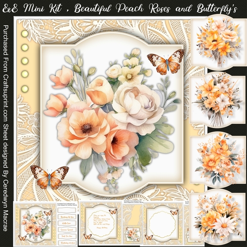 8x8 Mini Kit, Beautiful Peach Roses and Butterflys 