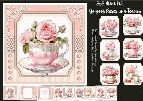 8x8 Mini Kit, Gorgeous Roses in a Teacup