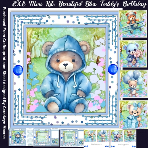 8x8 Mini Kit, Beautiful Blue Teddys Birthday