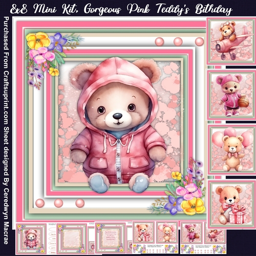 8x8 Mini Kit, Beautiful Pink Teddys Birthday