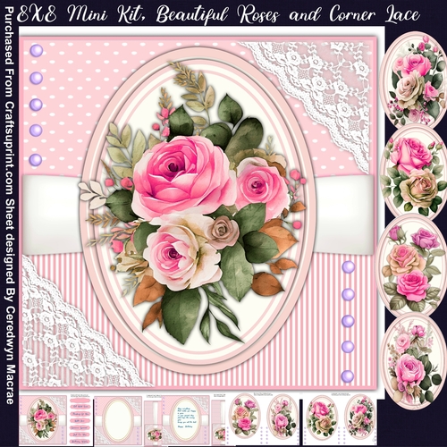 8x8 Mini Kit, Beautiful Roses on Corner Lace